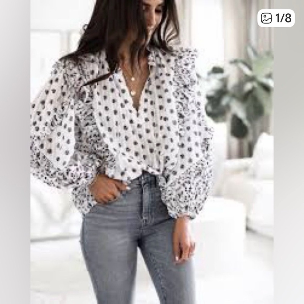 Ulla Johnson Kati White and Blue Floral Blouse